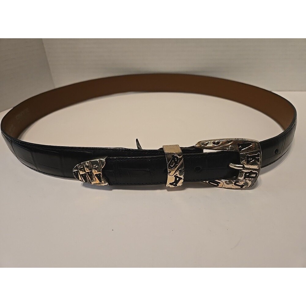 Brighton Onyx Mens 36 Belt Black Croc Leather Royal Flush Lucky Ace Playing Card